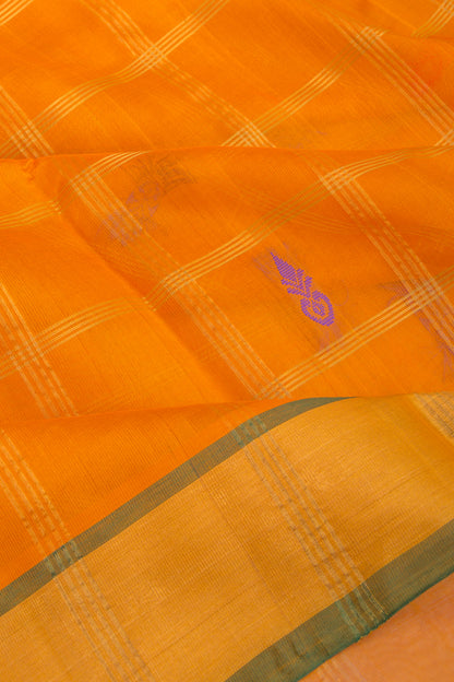 Mangalagiri Cotton And Silk Checks And Butta Mustard Yellow Saree