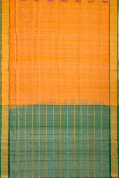 Mangalagiri Cotton And Silk Checks And Butta Mustard Yellow Saree