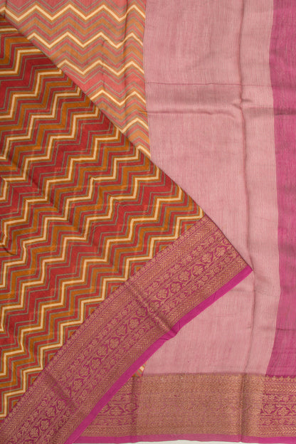 Chanderi Silk Zig-Zag Lines Multicolour Saree