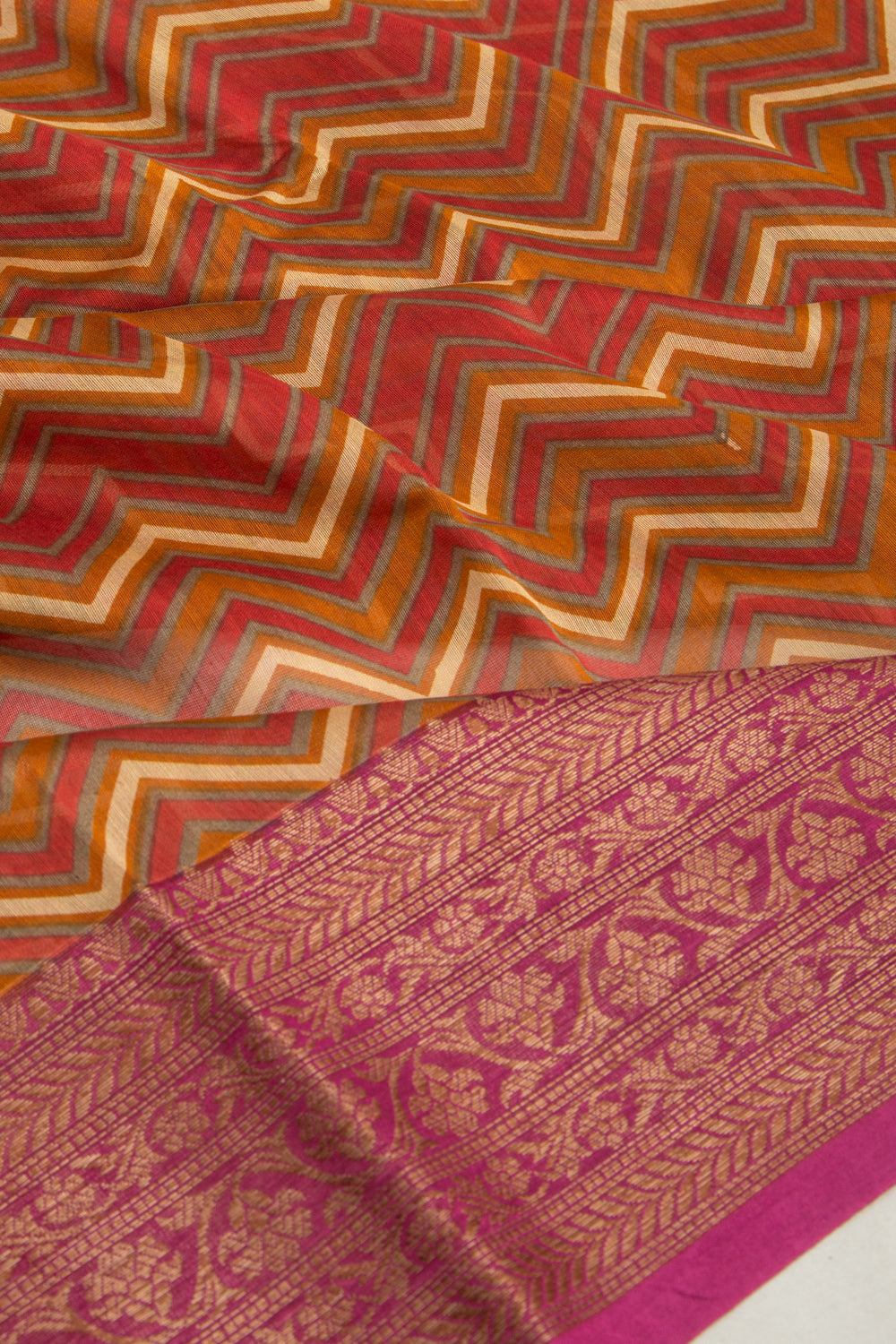 Chanderi Silk Zig-Zag Lines Multicolour Saree