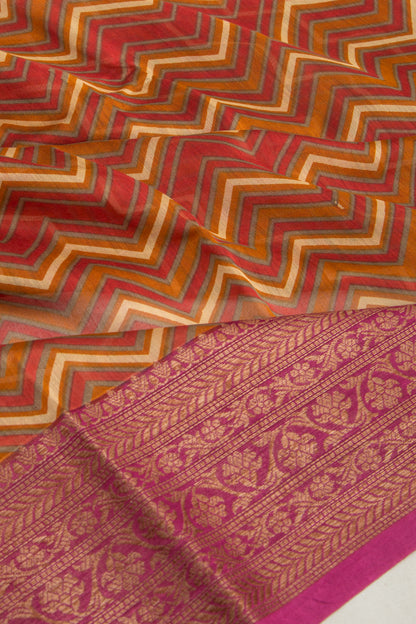 Chanderi Silk Zig-Zag Lines Multicolour Saree