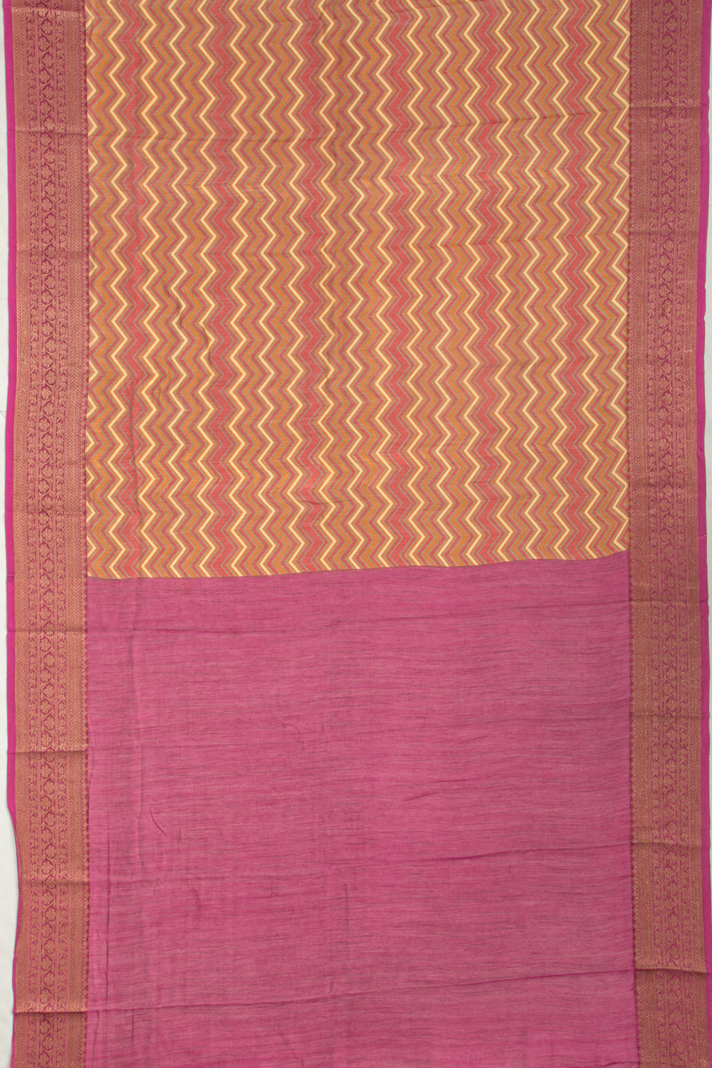 Chanderi Silk Zig-Zag Lines Multicolour Saree