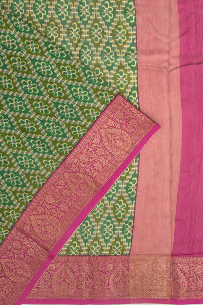 Chanderi Silk Printed Green Saree