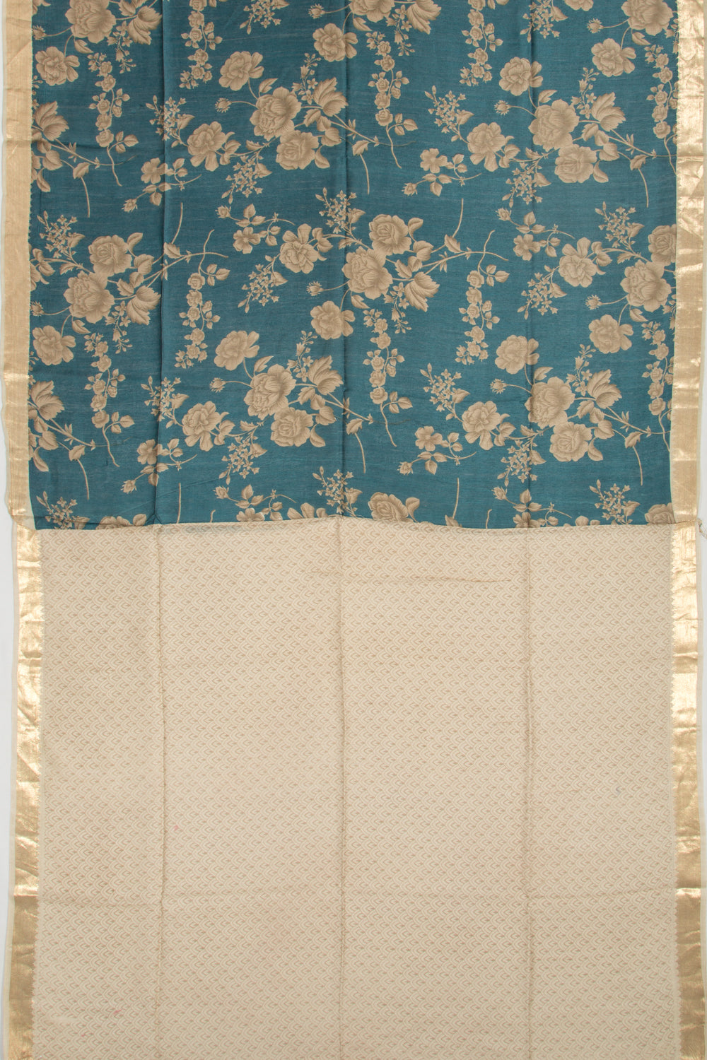 Tussar Floral Printed Teal Blue Saree