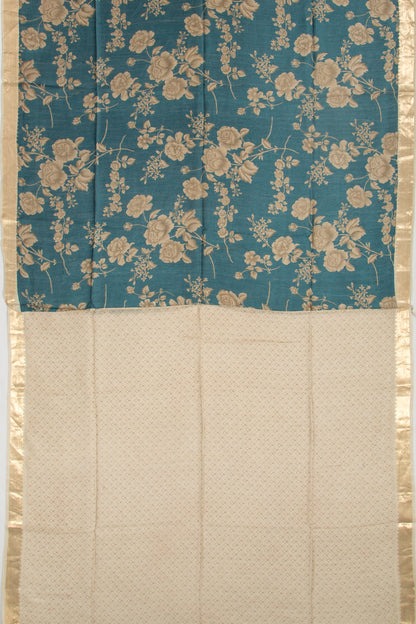 Tussar Floral Printed Teal Blue Saree