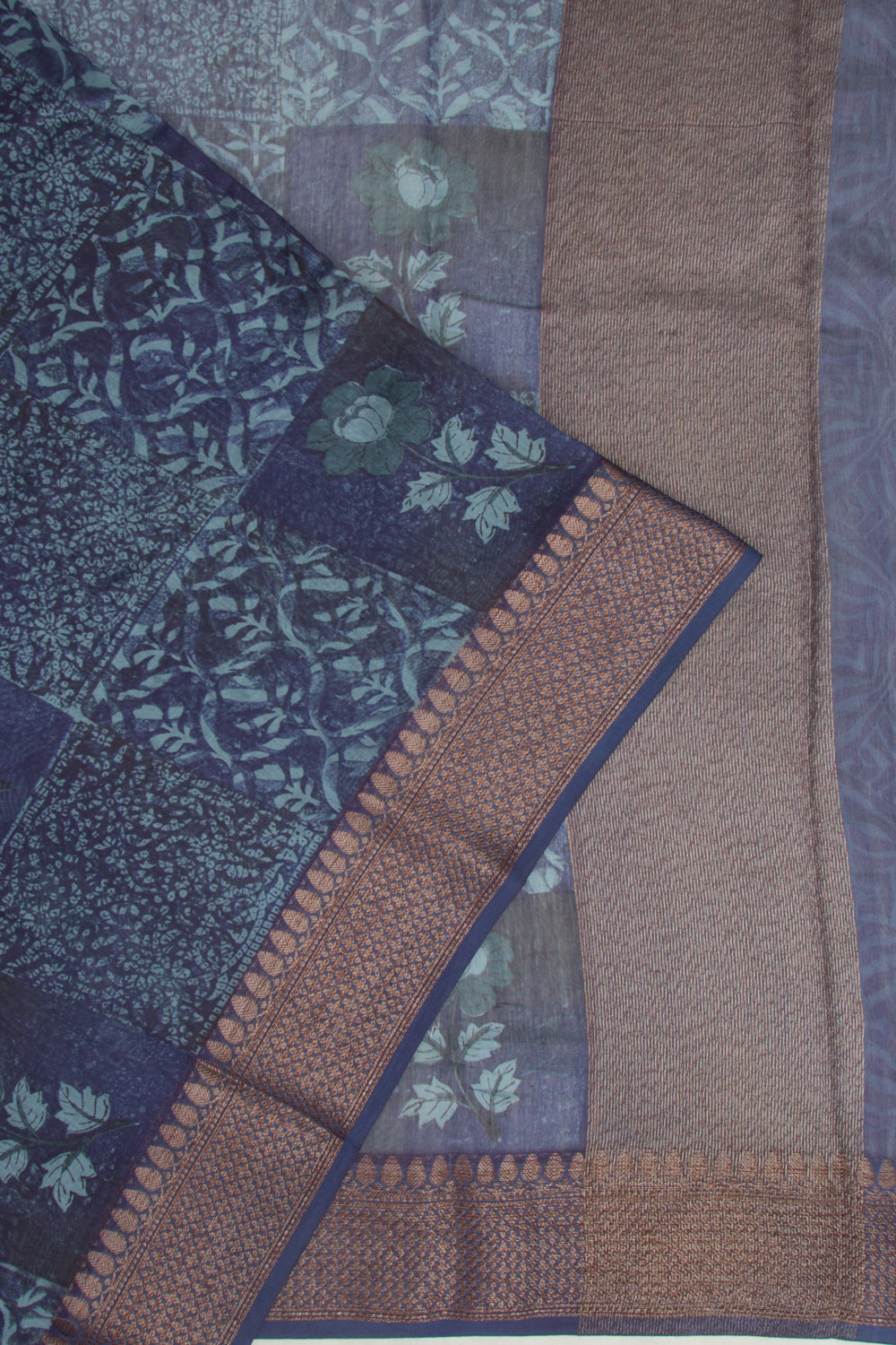 Chanderi Silk Printed Dark Blue Saree