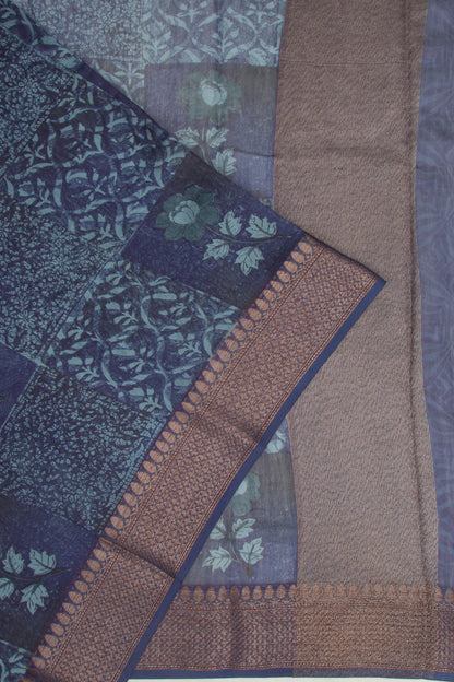 Chanderi Silk Printed Dark Blue Saree