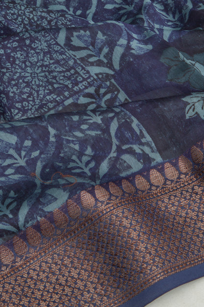 Chanderi Silk Printed Dark Blue Saree