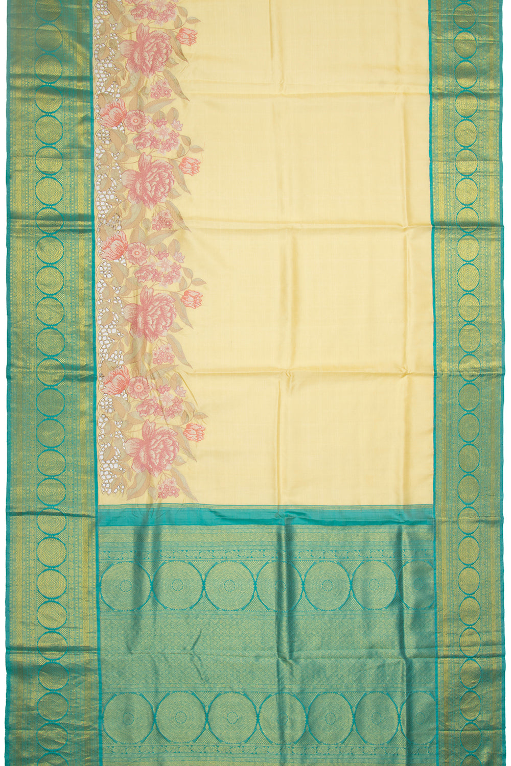 Kanchipuram Silk Butta Pastel Lemon Yellow Saree With Cut Work Border