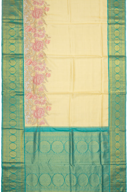 Kanchipuram Silk Butta Pastel Lemon Yellow Saree With Cut Work Border