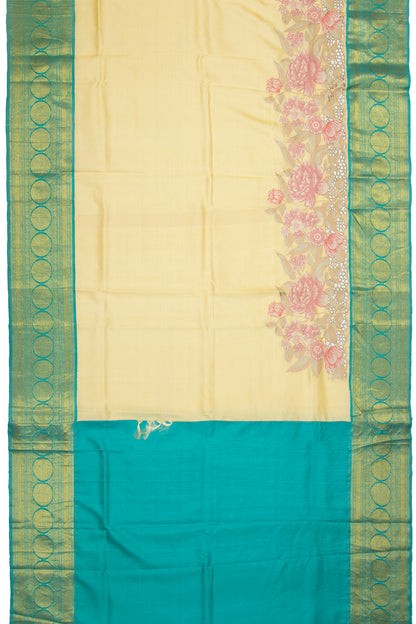 Kanchipuram Silk Butta Pastel Lemon Yellow Saree With Cut Work Border