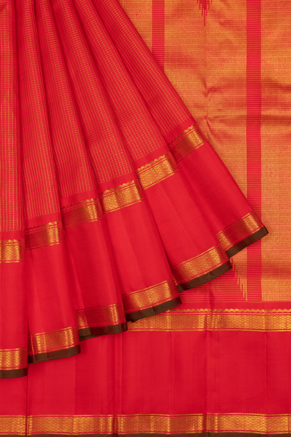 Kanchipuram Silk Kattam Checks Red Saree