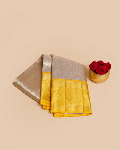 Kanchipuram Silk Tissue Brocade Grey Saree