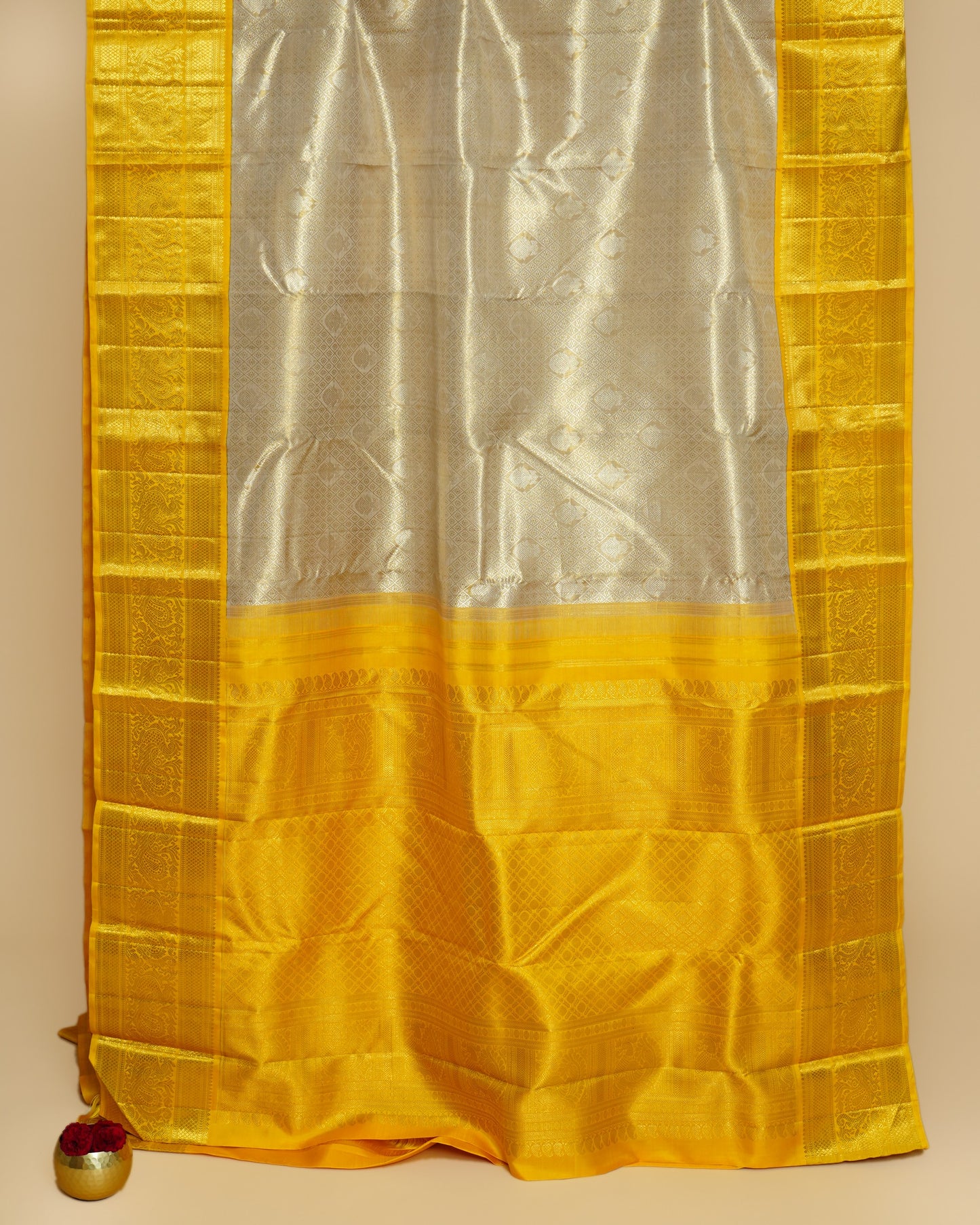 Kanchipuram Silk Tissue Brocade Grey Saree