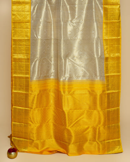 Kanchipuram Silk Tissue Brocade Grey Saree