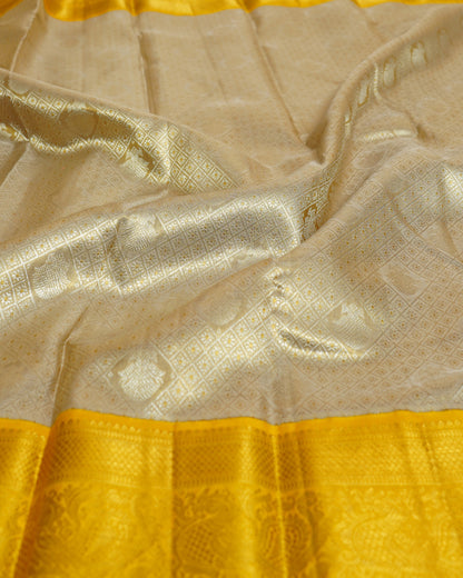Kanchipuram Silk Tissue Brocade Grey Saree