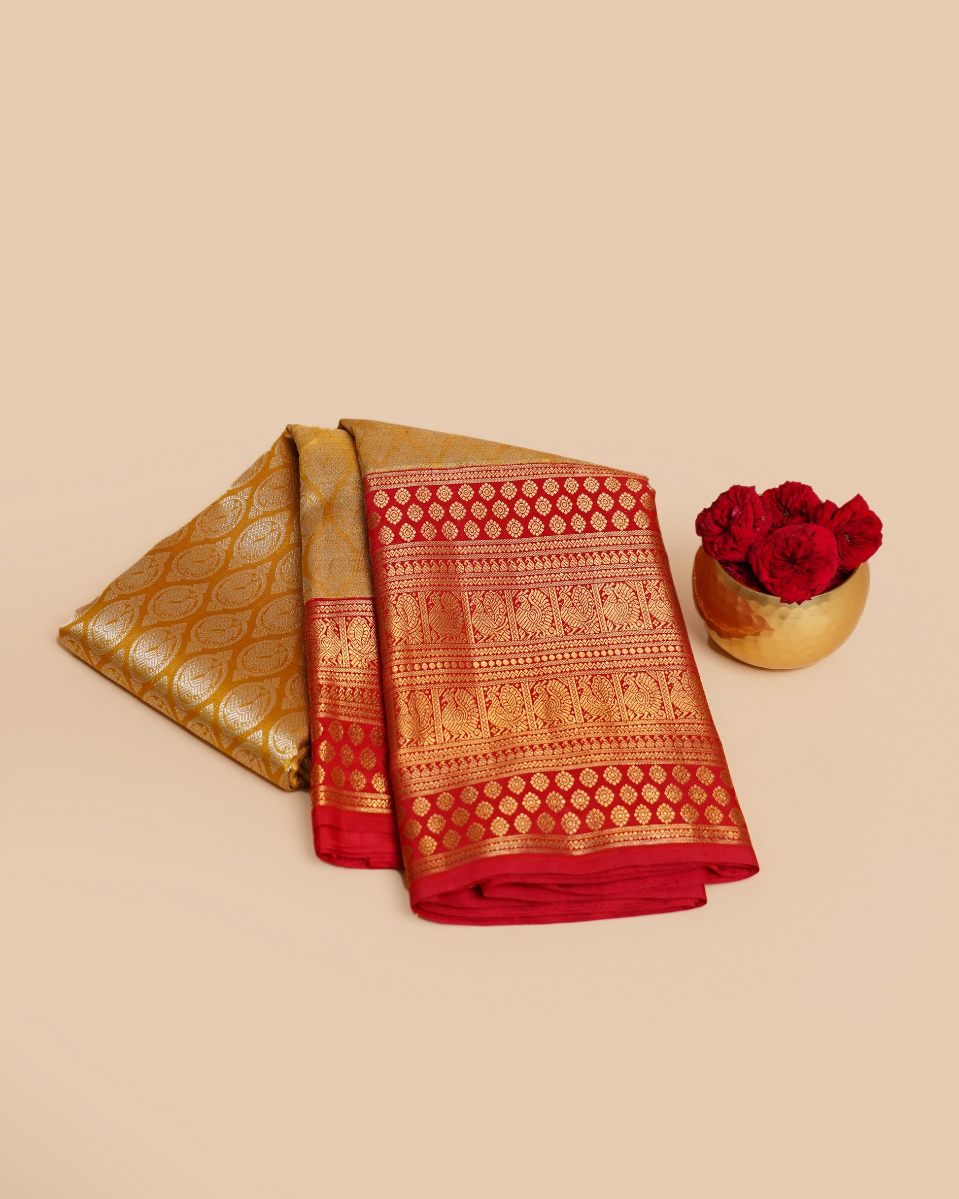 Kanchipuram Silk Tissue Brocade Orange Saree