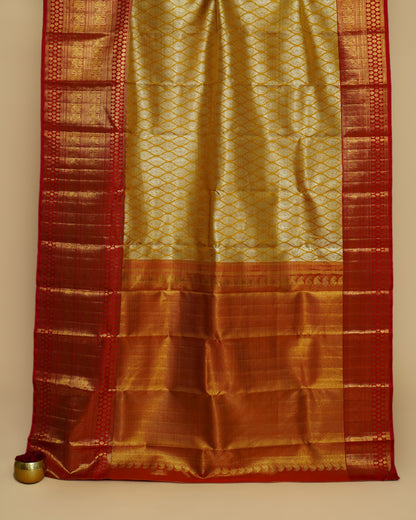 Kanchipuram Silk Tissue Brocade Orange Saree