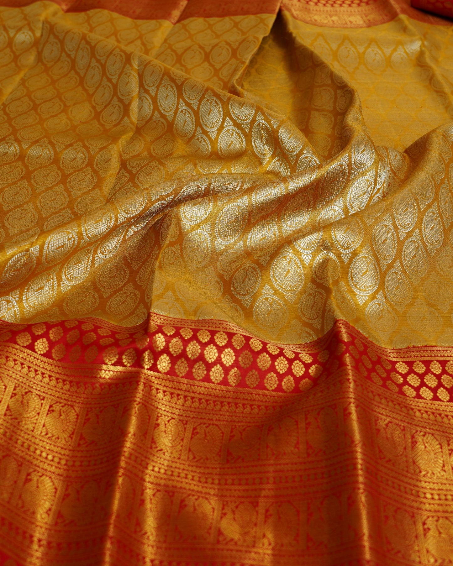 Kanchipuram Silk Tissue Brocade Orange Saree
