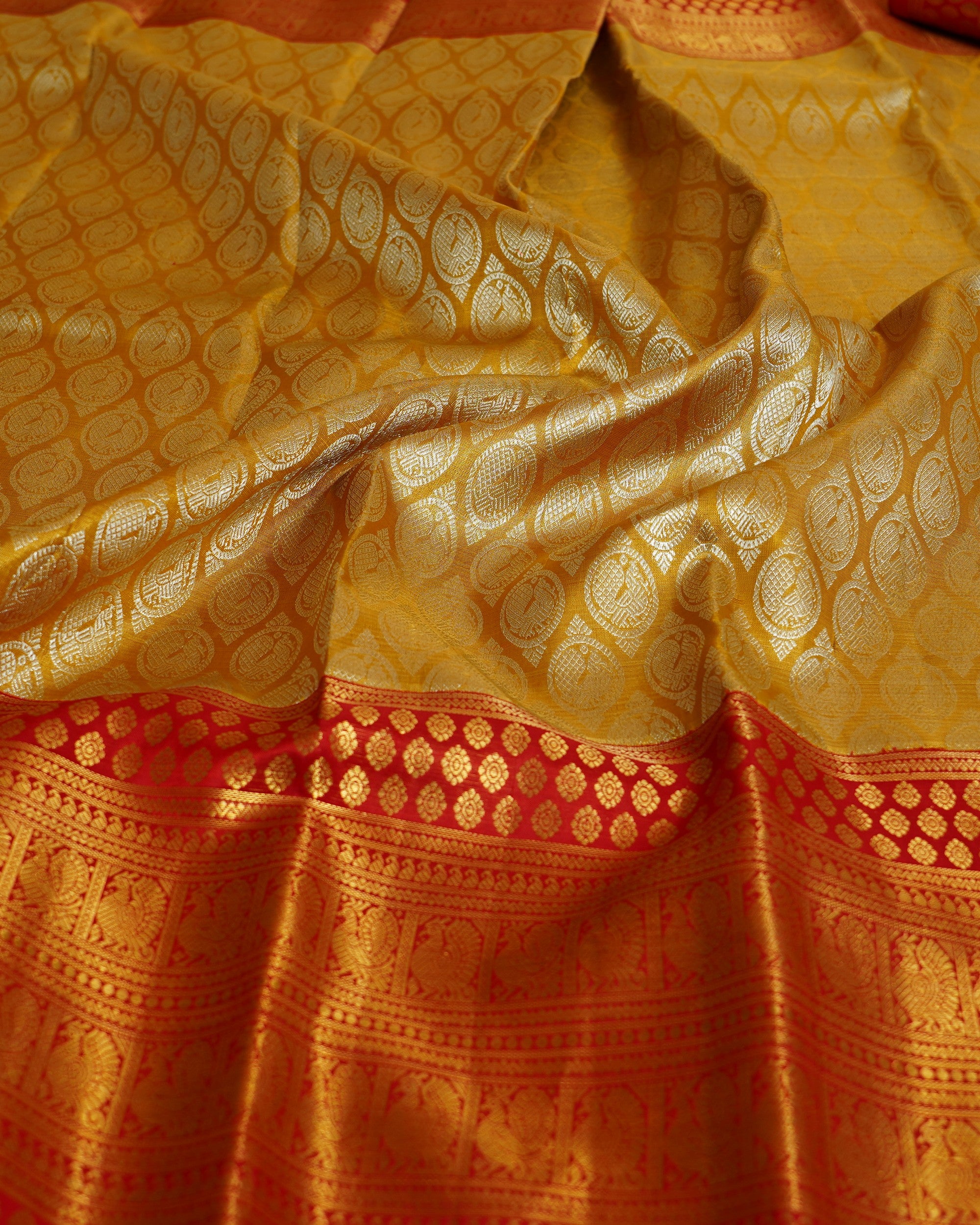 Kanchipuram Silk Tissue Brocade Orange Saree