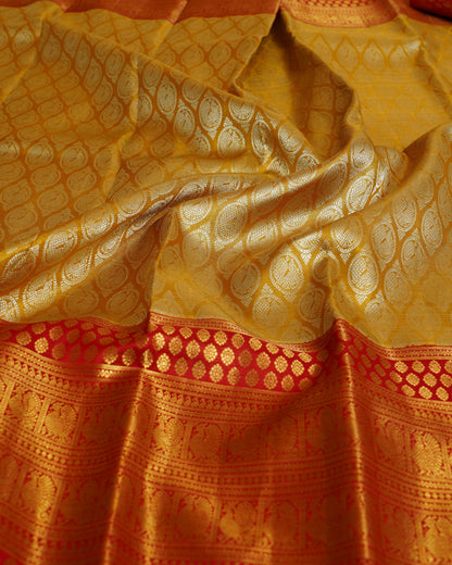 Kanchipuram Silk Tissue Brocade Orange Saree