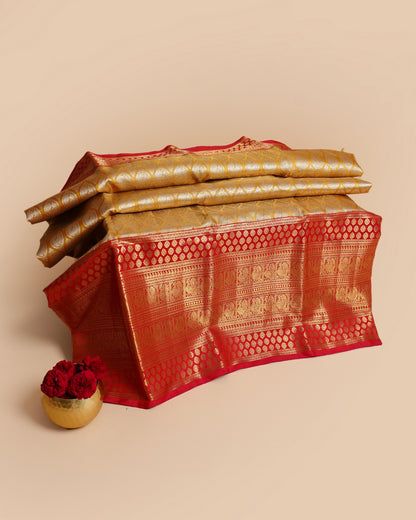 Kanchipuram Silk Tissue Brocade Orange Saree