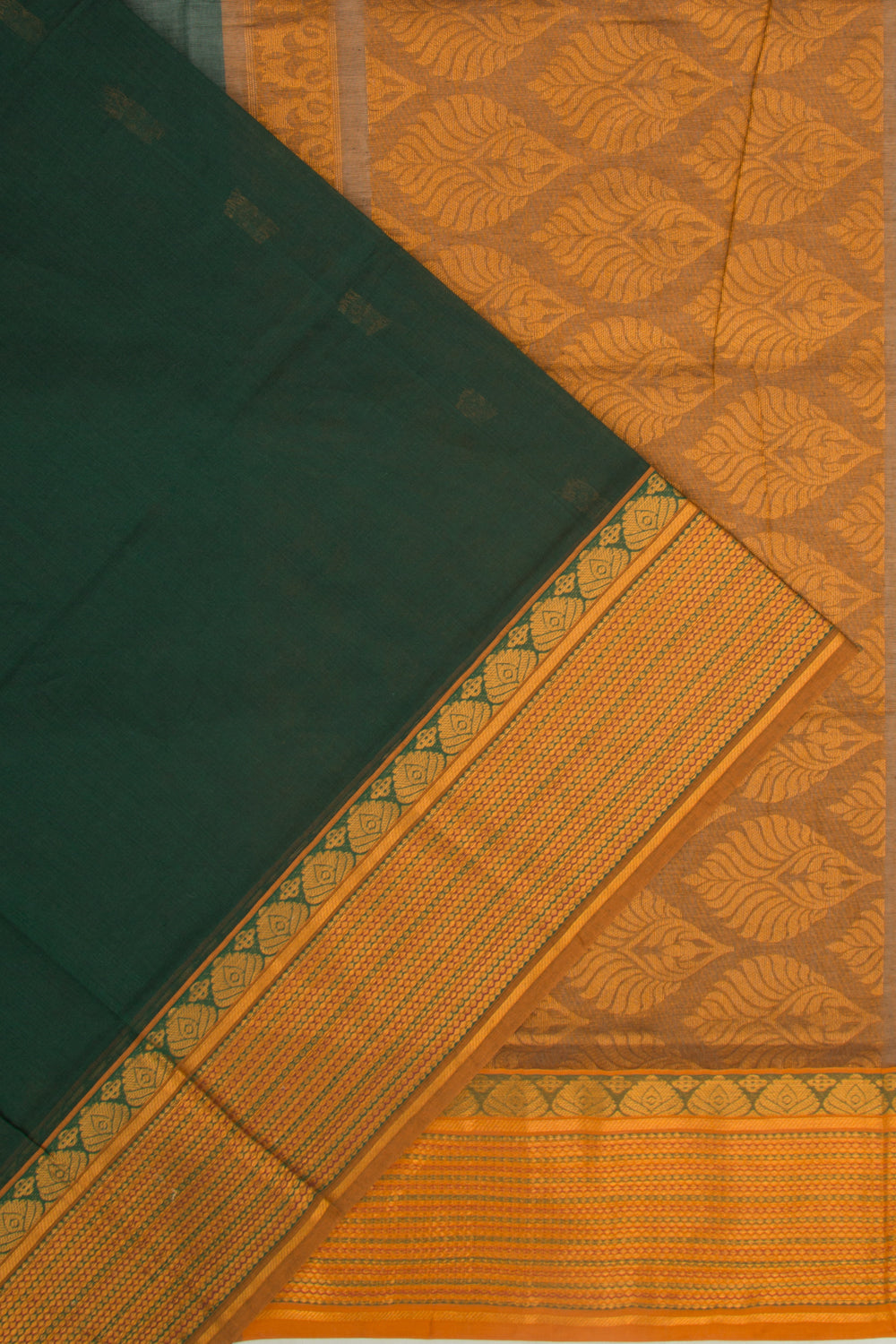 Chettinad Cotton Butta Bottle Green Saree