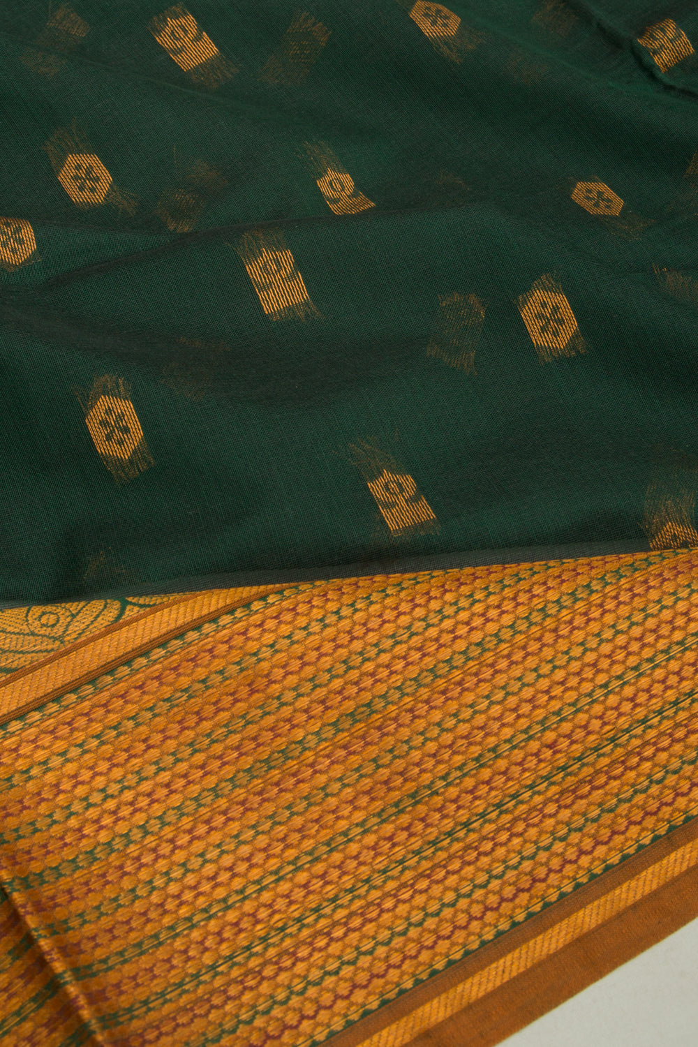 Chettinad Cotton Butta Bottle Green Saree