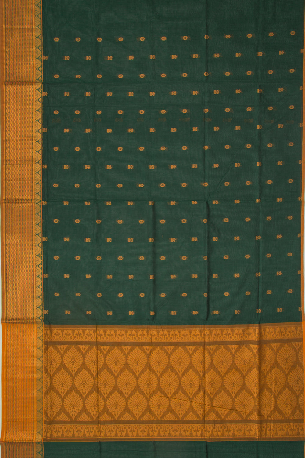 Chettinad Cotton Butta Bottle Green Saree