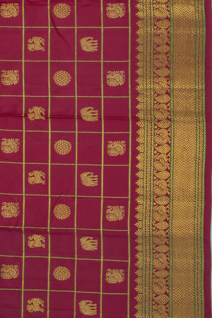 Kanchipuram Silk Checks And Butta Burgundy Saree
