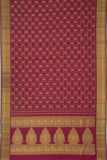 Kanchipuram Silk Checks And Butta Burgundy Saree