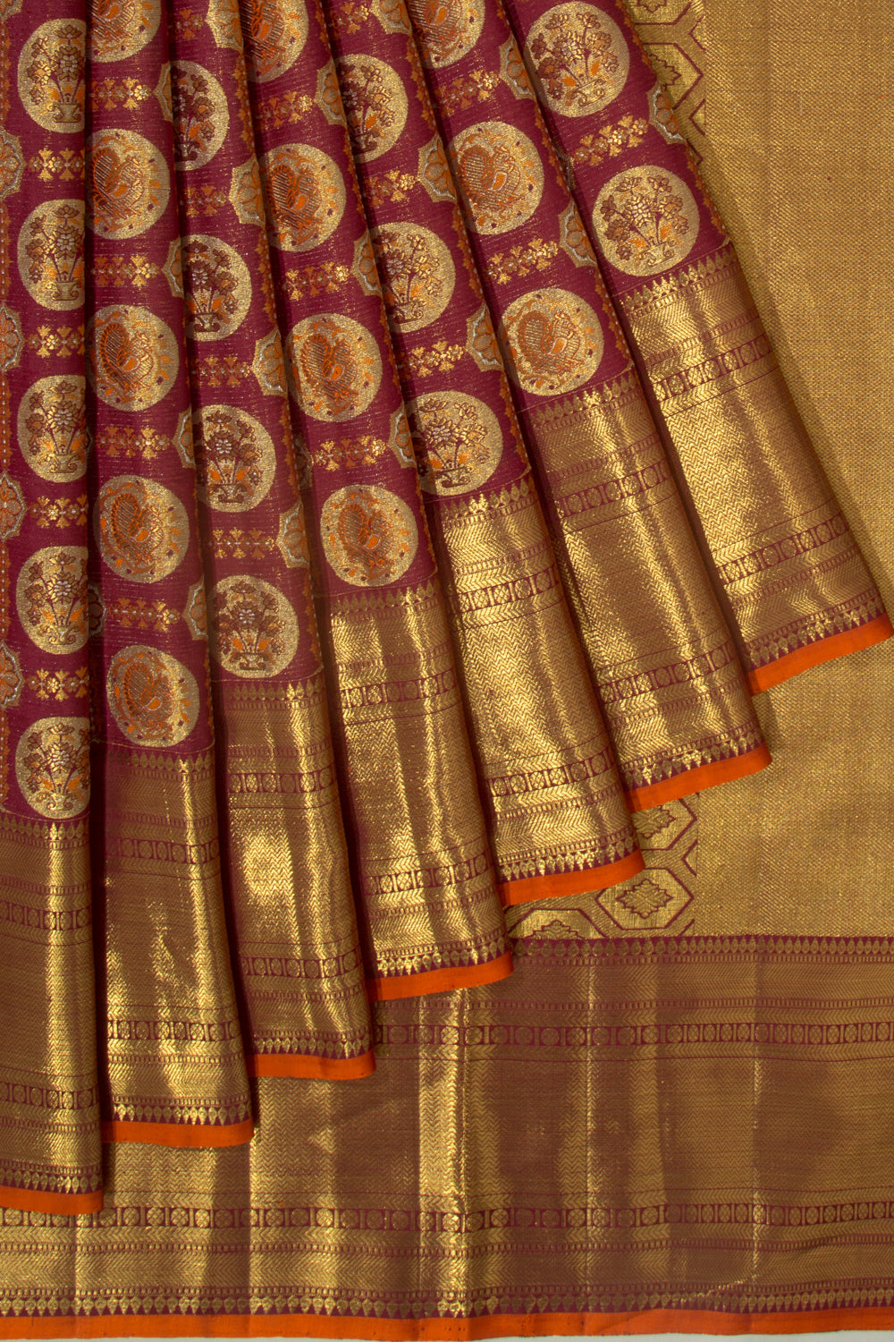 Kanchipuram Silk Checks And Butta Maroon Saree