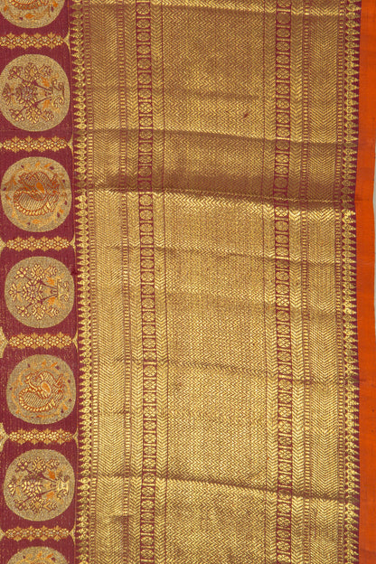 Kanchipuram Silk Checks And Butta Maroon Saree