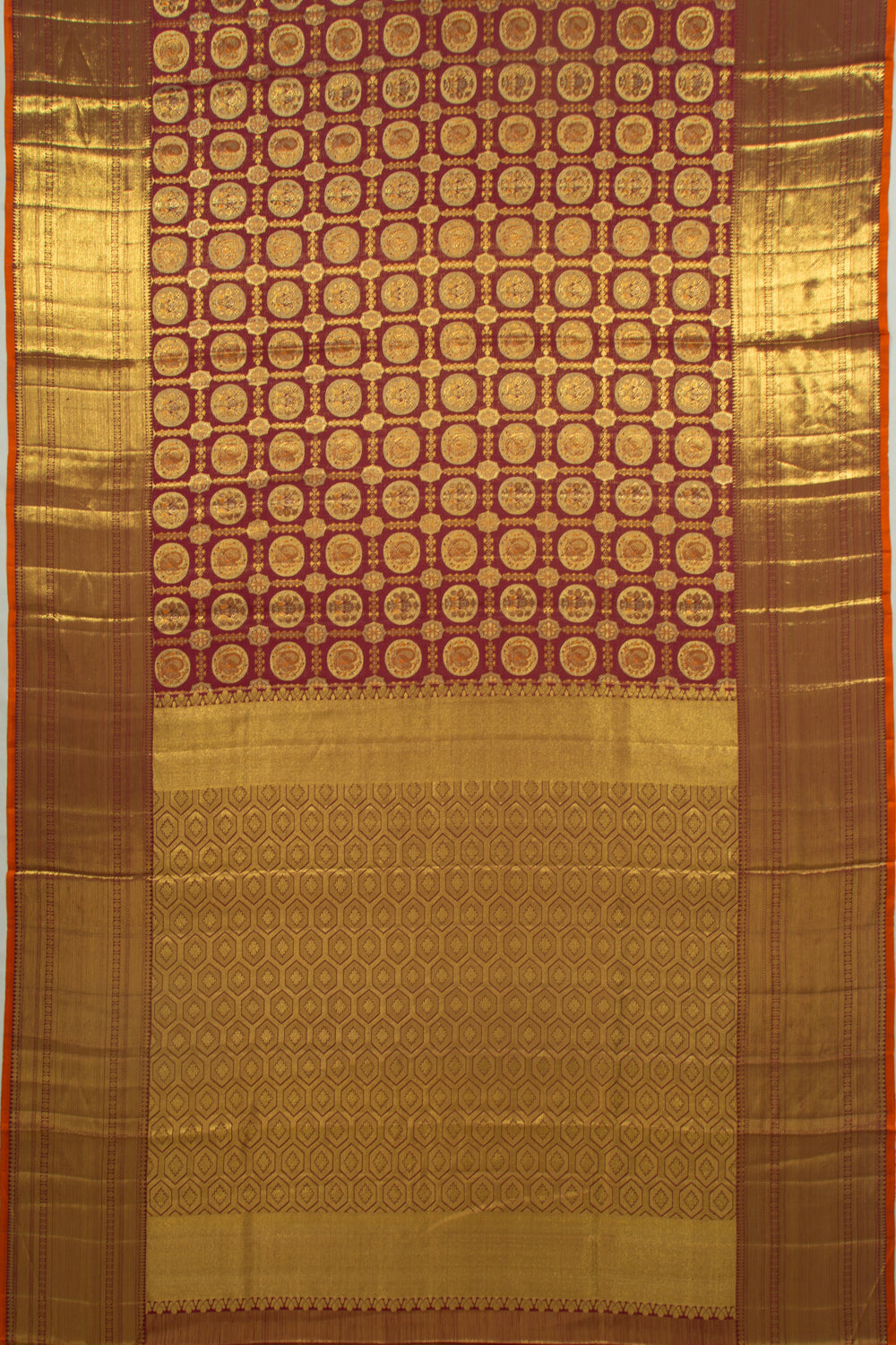 Kanchipuram Silk Checks And Butta Maroon Saree