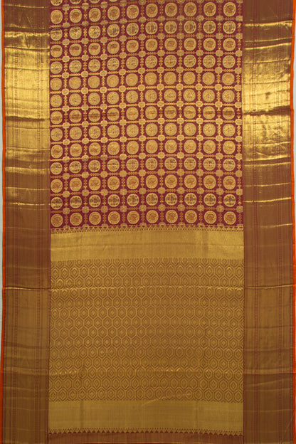 Kanchipuram Silk Checks And Butta Maroon Saree