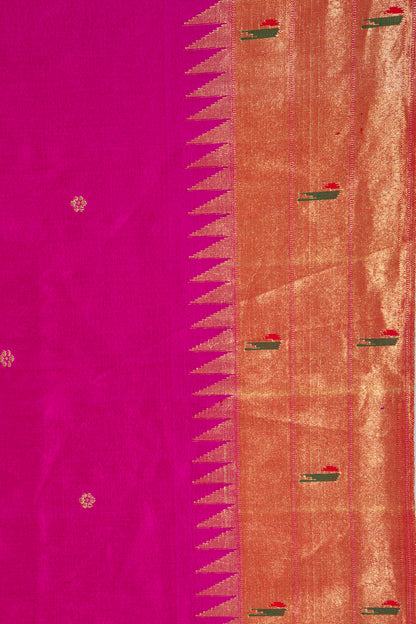 Paithani Silk Butta Pink Saree With Triple Muniya Border