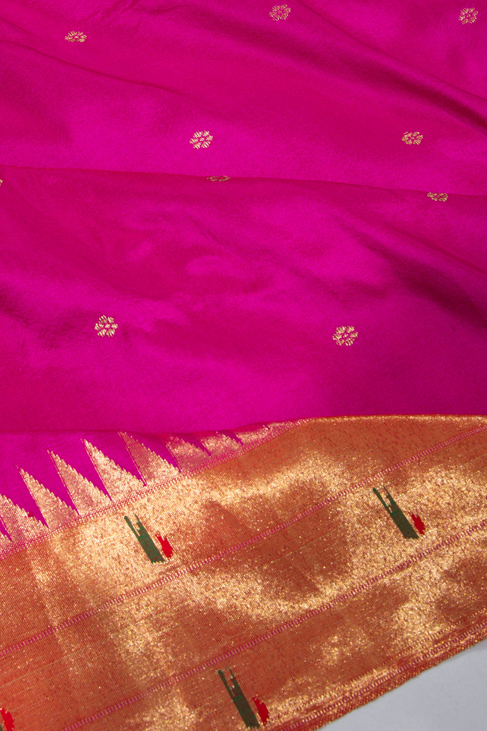 Paithani Silk Butta Pink Saree With Triple Muniya Border