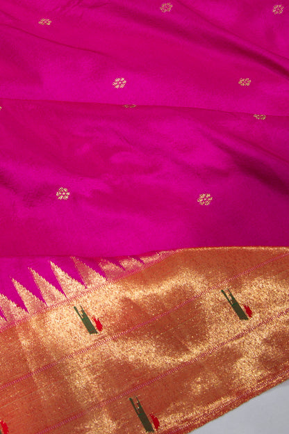 Paithani Silk Butta Pink Saree With Triple Muniya Border