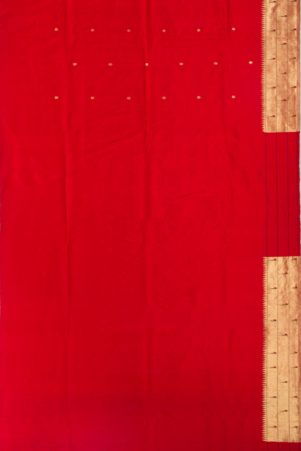 Paithani Silk Butta Red Saree With Triple Muniya Border