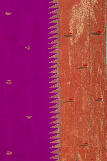 Paithani Silk Butta Purple Saree With Triple Muniya Border