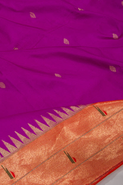 Paithani Silk Butta Purple Saree With Triple Muniya Border