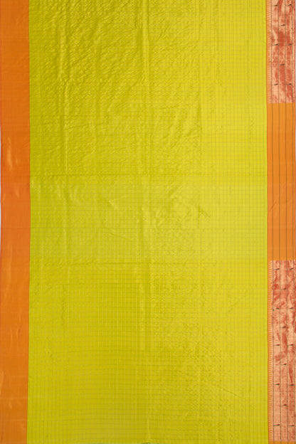 Paithani Silk Checks Green Saree With Triple Muniya Border