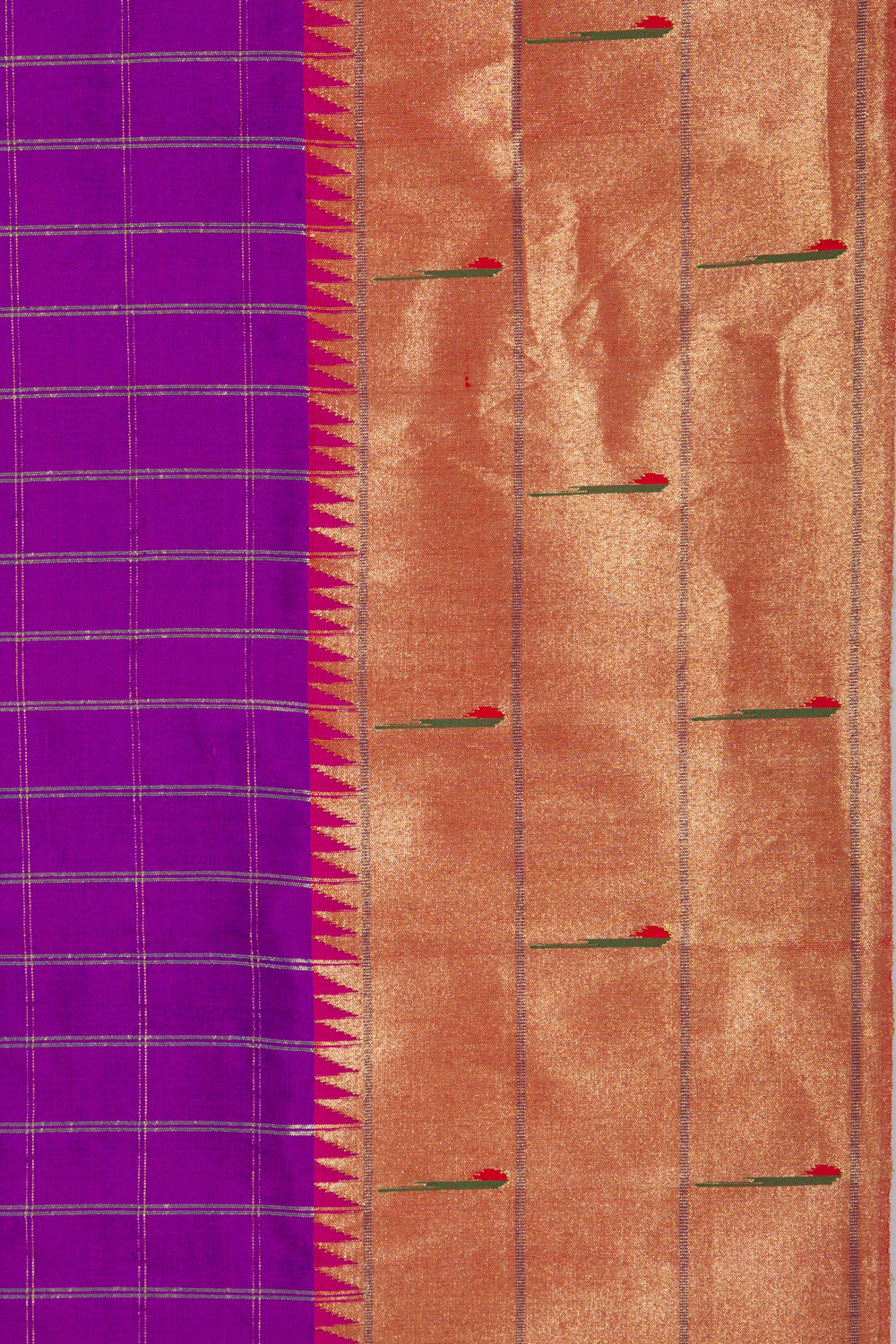 Paithani Silk Checks Purple Saree With Triple Muniya Border