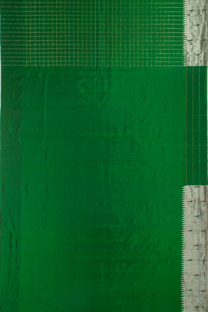 Paithani Silk Checks Green Saree With Triple Muniya Border