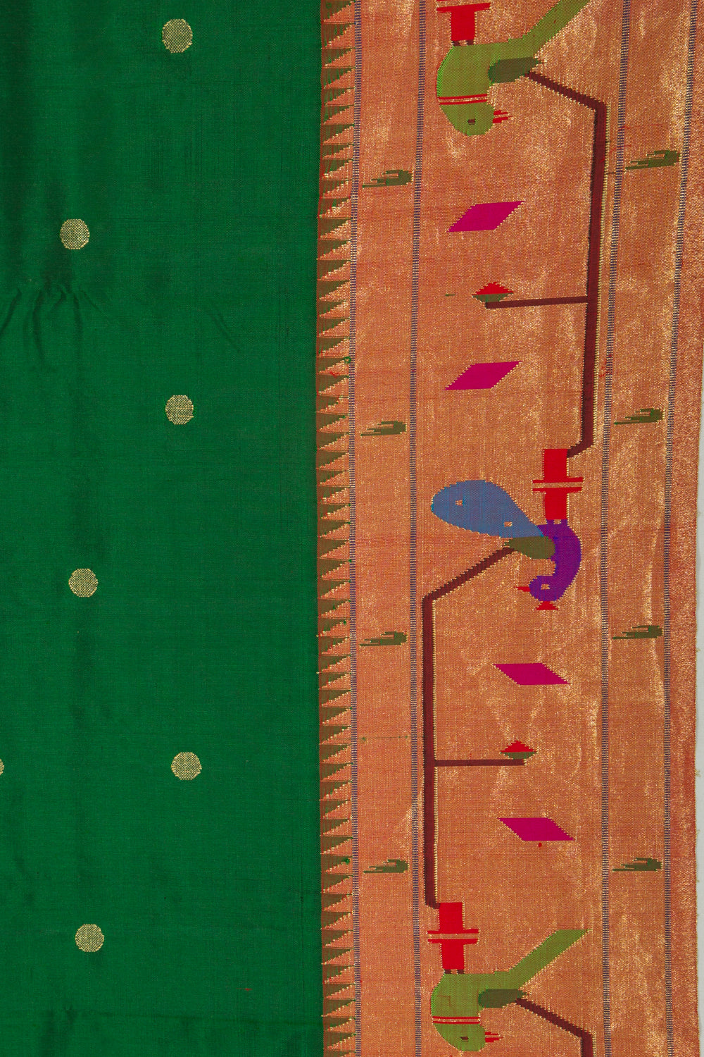 Paithani Silk Butta Green Saree With Akruthi Border