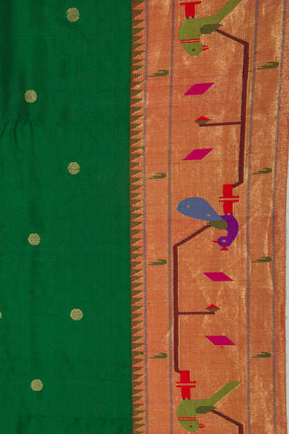 Paithani Silk Butta Green Saree With Akruthi Border