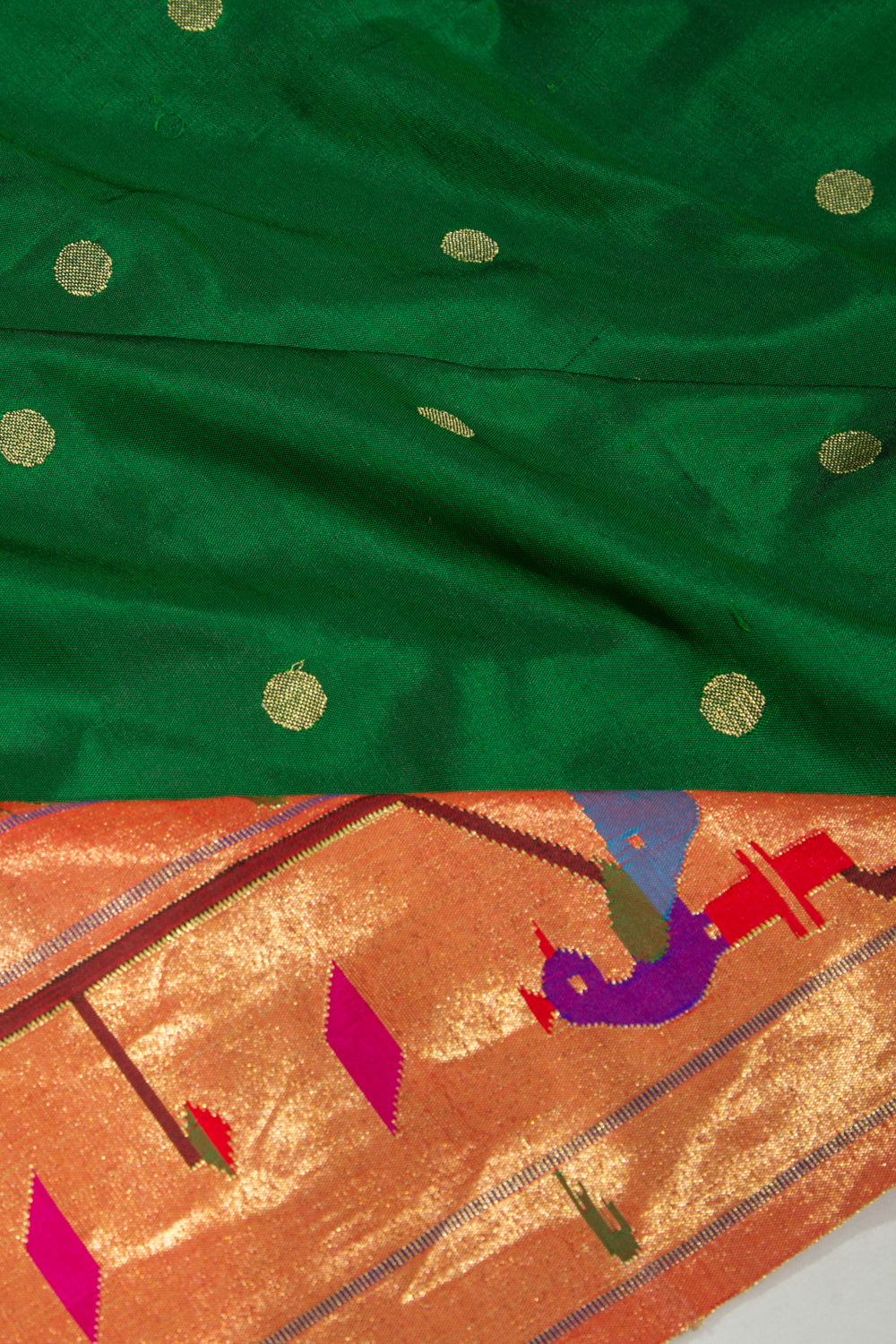 Paithani Silk Butta Green Saree With Akruthi Border