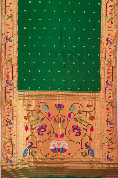 Paithani Silk Butta Green Saree With Akruthi Border