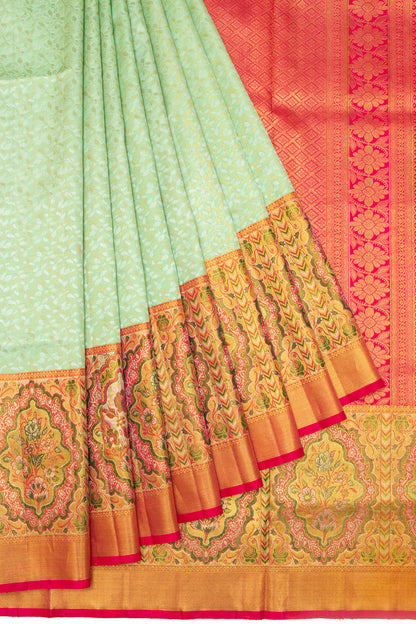 Kanchipuram Silk Jaal Pastel Green Saree