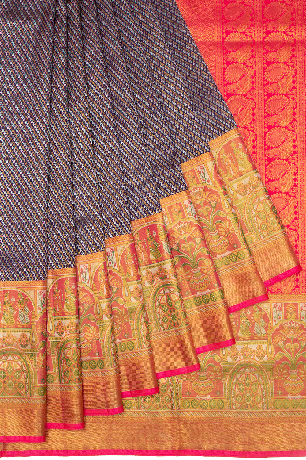 Kanchipuram Silk Brocade Dark Blue Saree